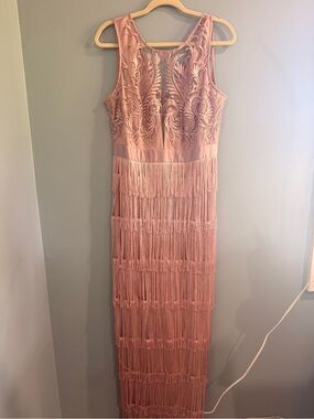 VENUS Blush Pink Embroidered Fringe Maxi Dress